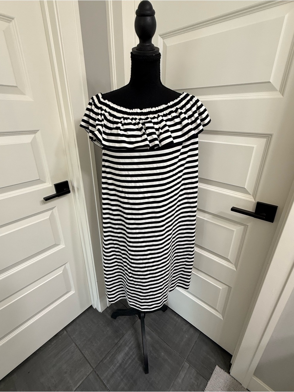 Kate Spade ♠️ Cotton Black & White Striped Off-Shoulder Dress NWT ♠️